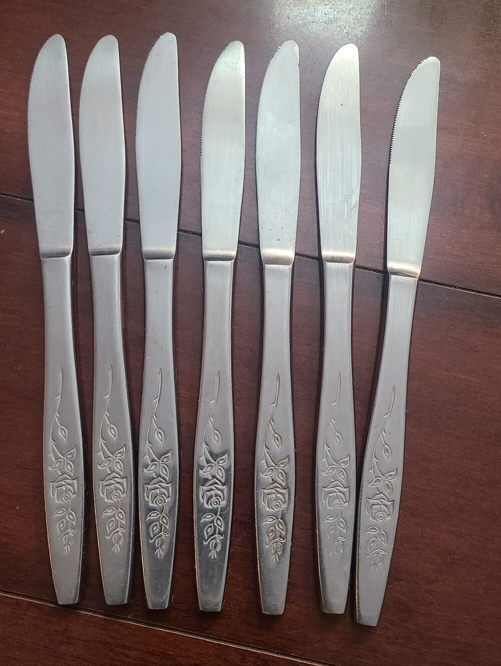 Vintage Oneida My Rose Stainless Flatware Lot 7 Dinner Knives 3 Spoons Deluxe